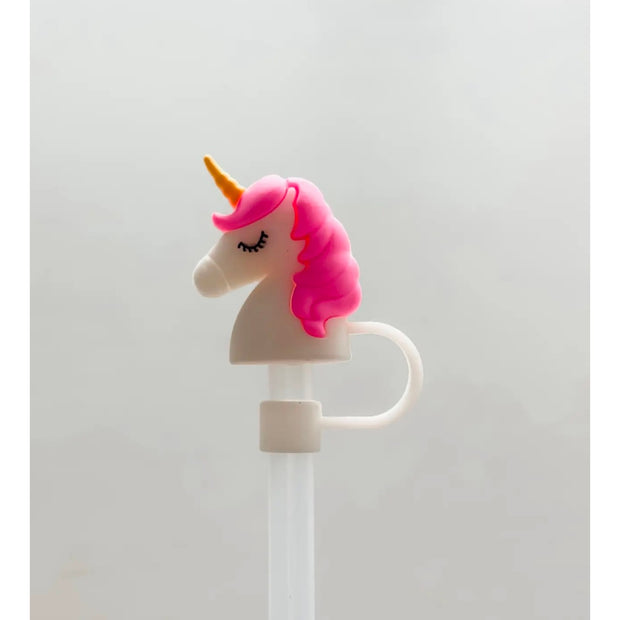 Pink and White Unicorn Strawtopper