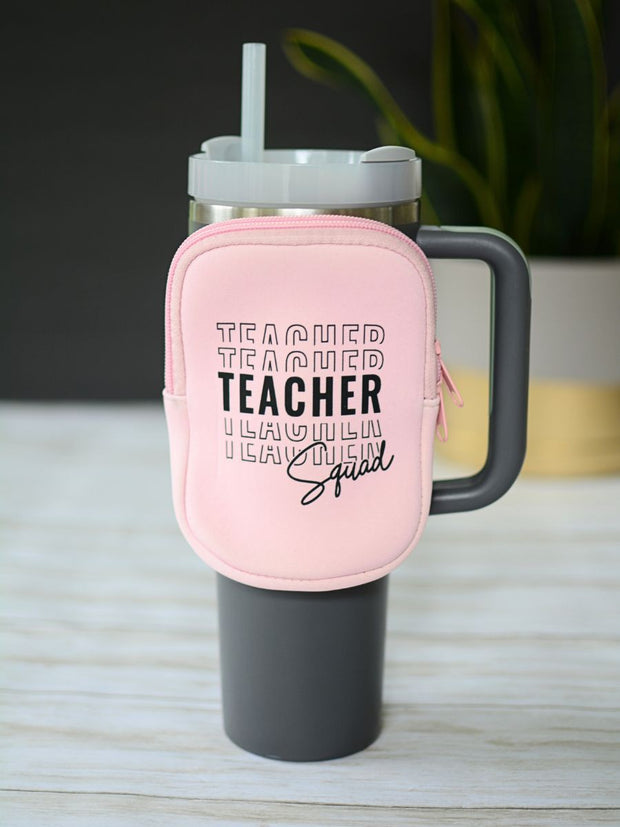 Teacher Squad Water Bottle Tumbler Pouch Wallet Organizer Pink Suprema Rose