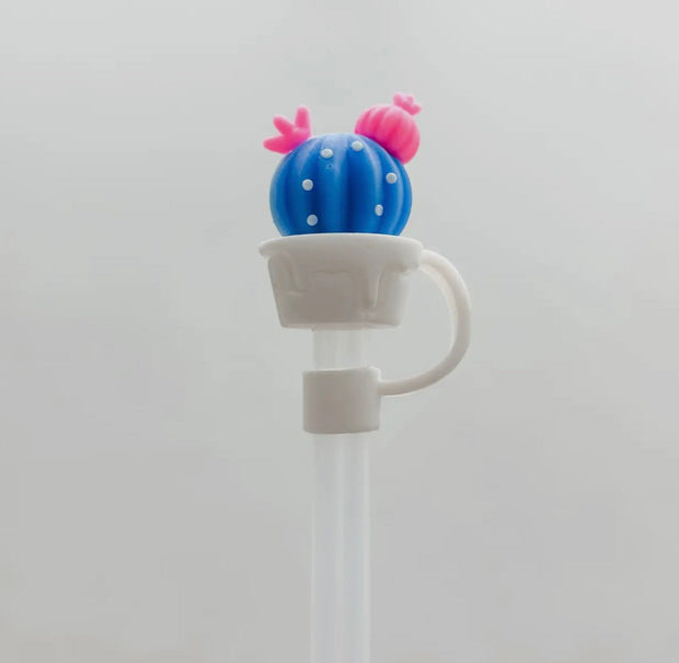 Blue and Pink Cactus Plant Straw Topper Suprema Rose