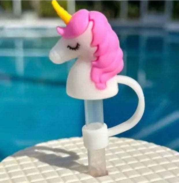 Pink and White Unicorn Straw topper