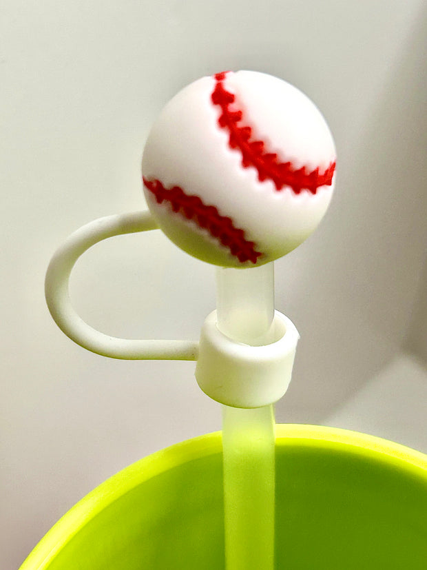 White and Red Baseball Straw Topper