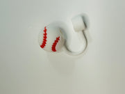 White and Red Baseball Straw Topper