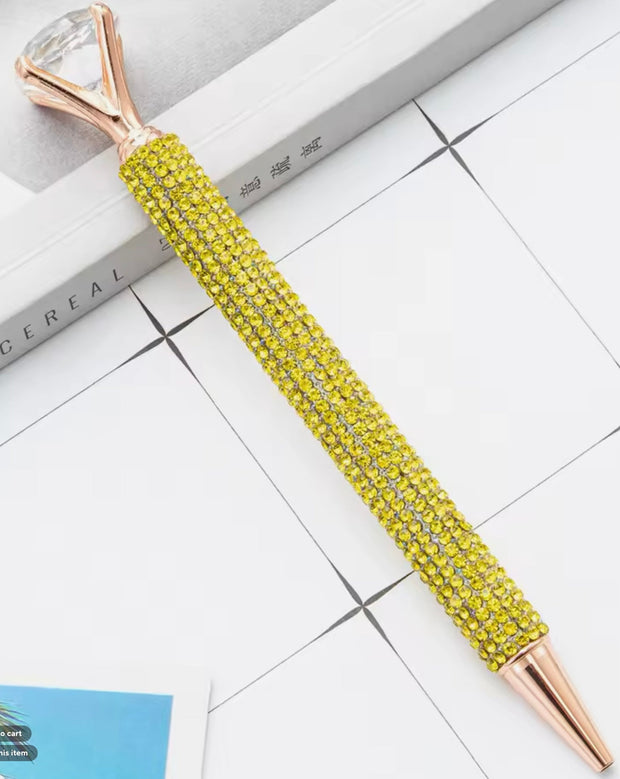 Yellow Blinged Diamond Topped Writing Pen Suprema Rose
